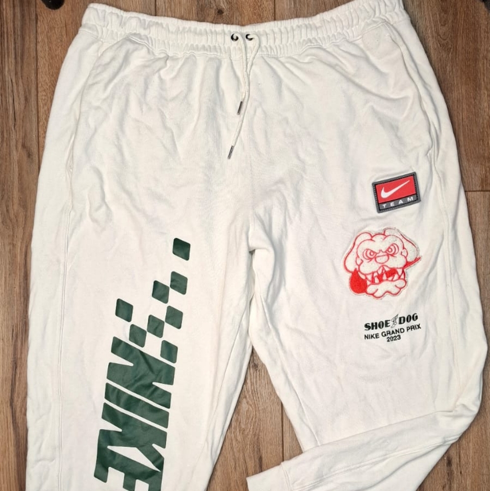 Nike White Sweatpants with Green and Red Accents